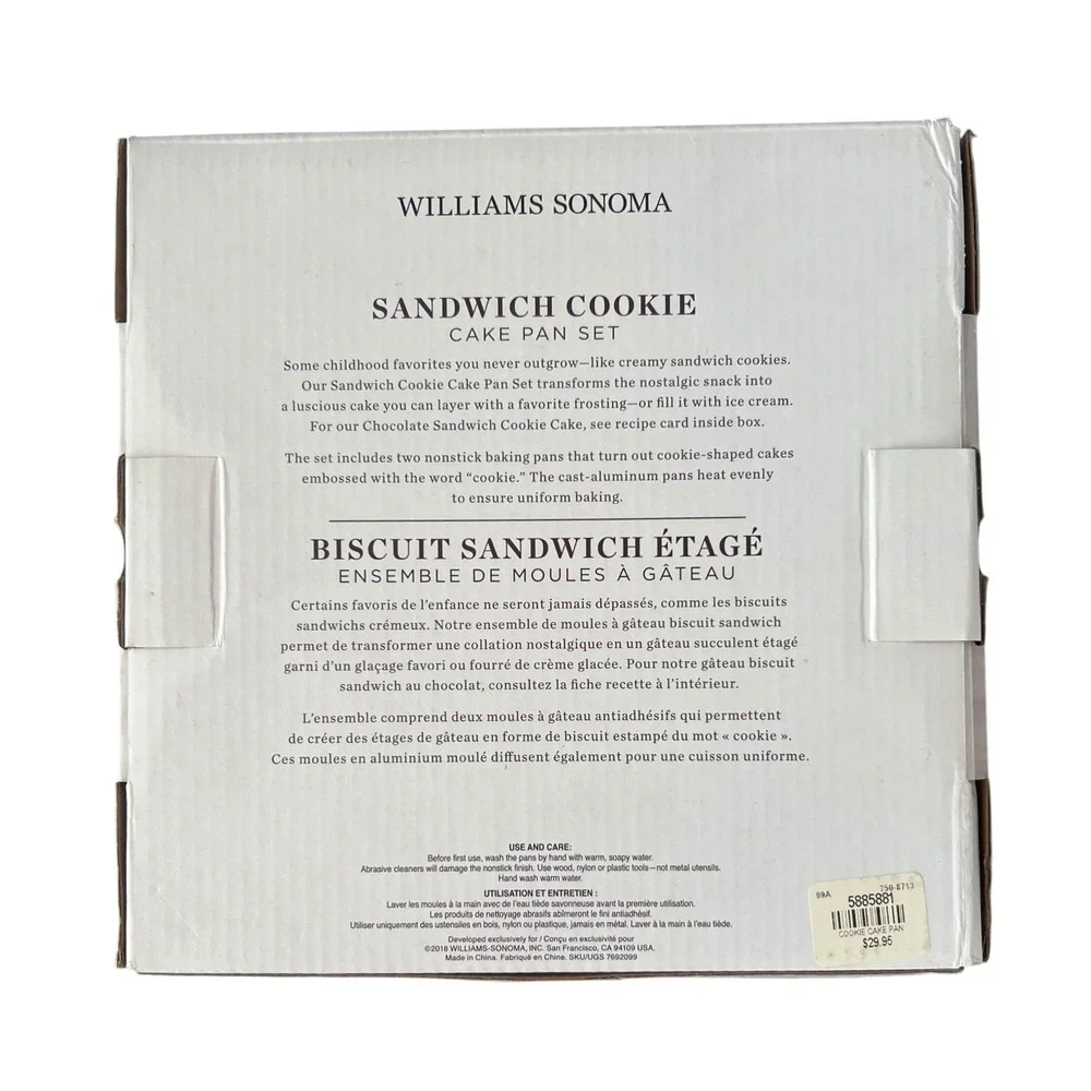 Williams Sonoma Sandwich Cookie Layer Cake Pan Set 2 Nonstick Cast Aluminum Pans